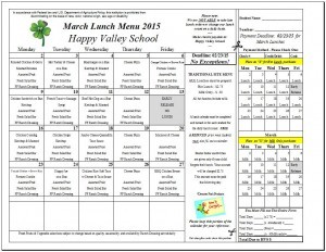 March 2015 Lunch Menu 